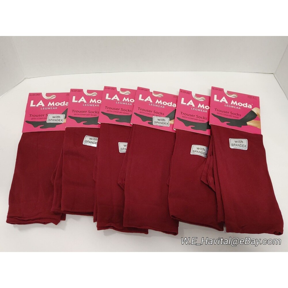 6 Pair Women/Girls School Uniform Knee Highs - Burgundy  Size 9-11 - by LA Moda